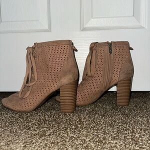 Taupe Perforated Heeled Boots